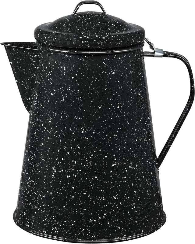Three-quart speckled black coffee boiler