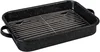 Open rectangular roasting pan with flat rack