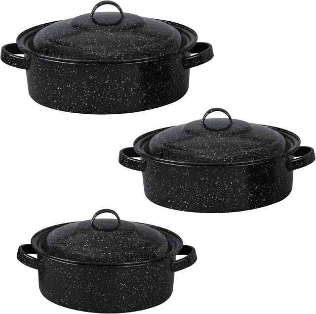 Three casseroles with matching lids